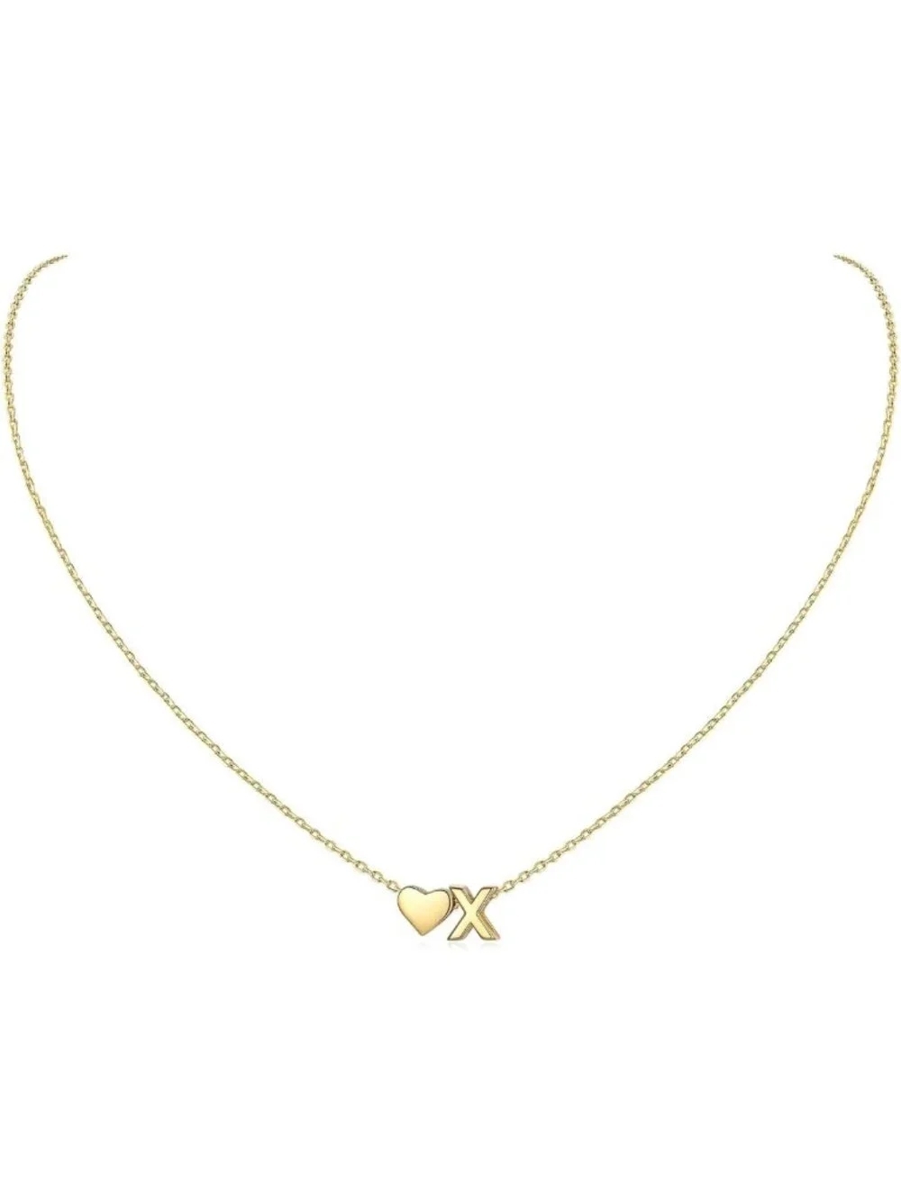 Dainty 925 Sterling Silver Heart Initial Necklace - Personalized Alphabet